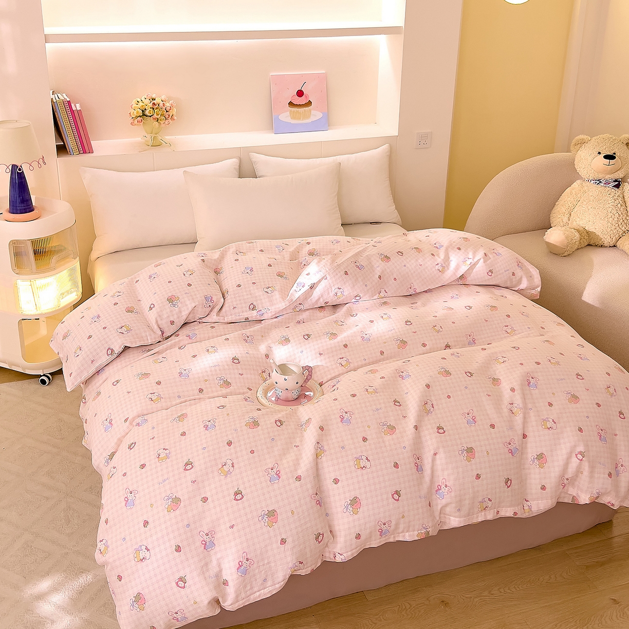 91家纺网 家纺一手货源 找家纺 DoDo 兜兜 2026新款全棉纯棉小温暖双层纱单被套单品被套被套单件（可定做尺寸） 格子兔