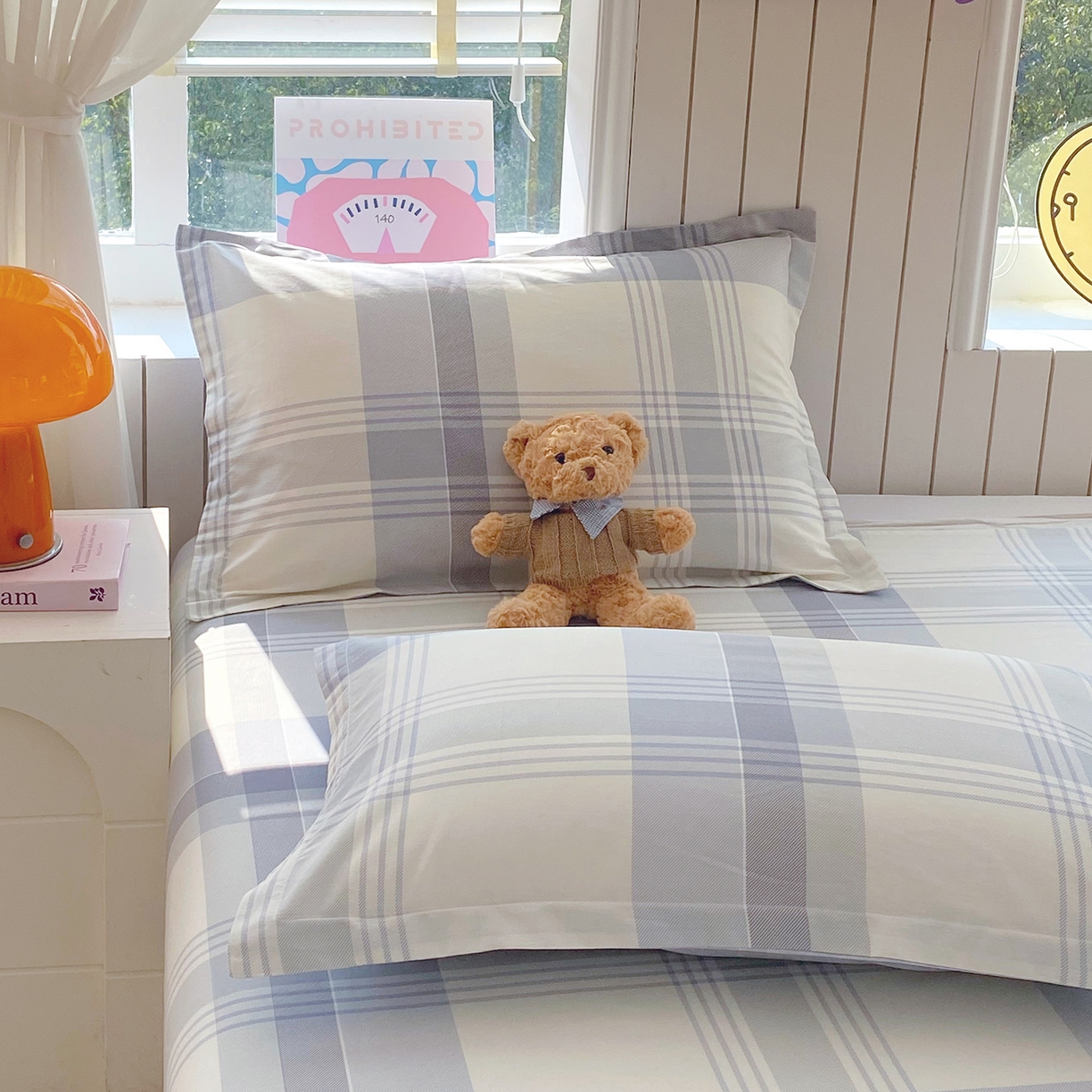 金丝兔 2026春夏新款纯棉全棉单枕套 浅格念