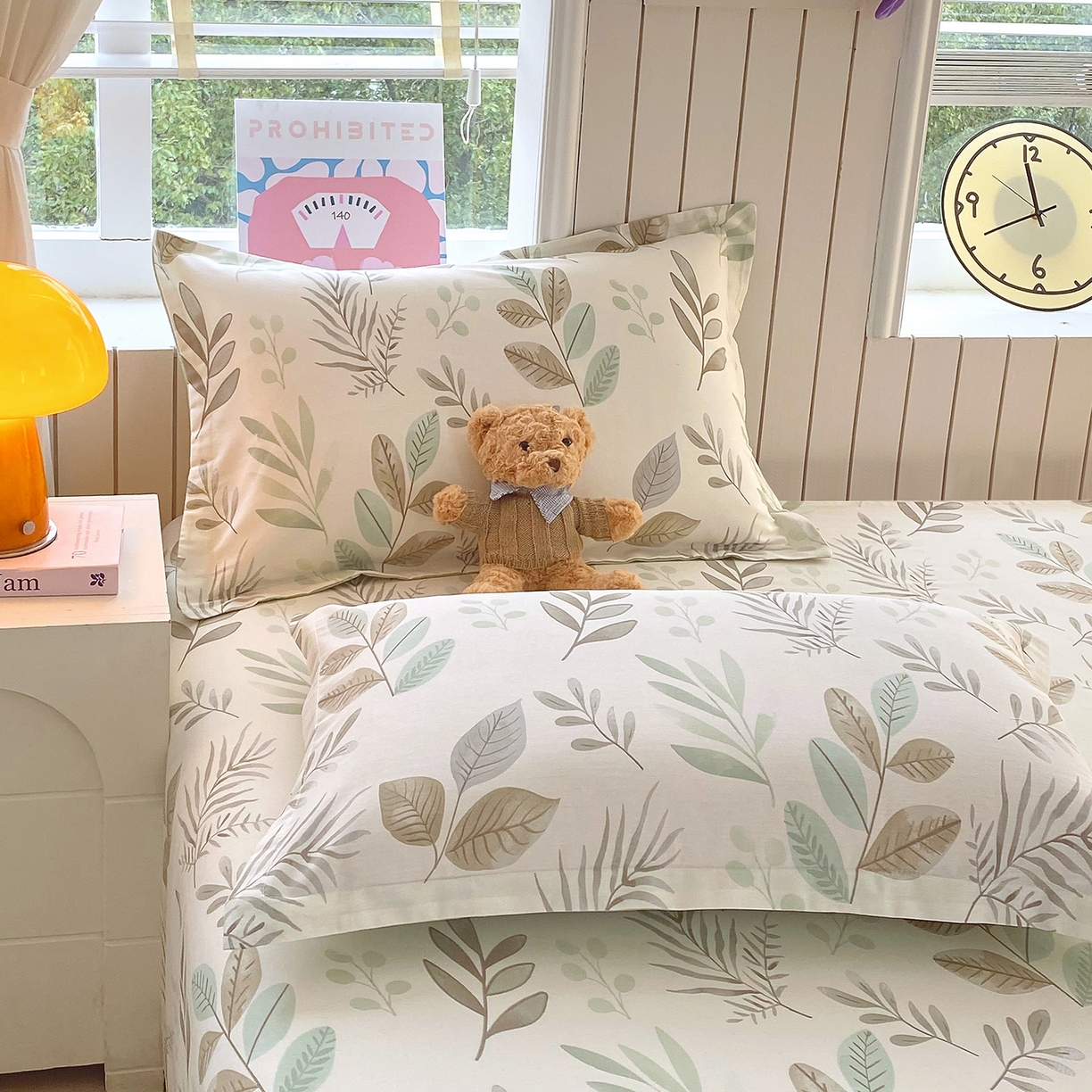 金丝兔 2026春夏新款纯棉全棉单枕套 叶语-绿