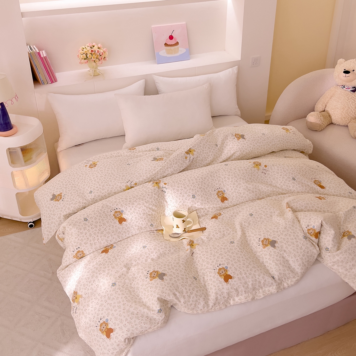 91家纺网 家纺一手货源 找家纺 DoDo 兜兜 2026新款全棉纯棉小温暖双层纱单被套单品被套被套单件（可定做尺寸） 萌萌狮