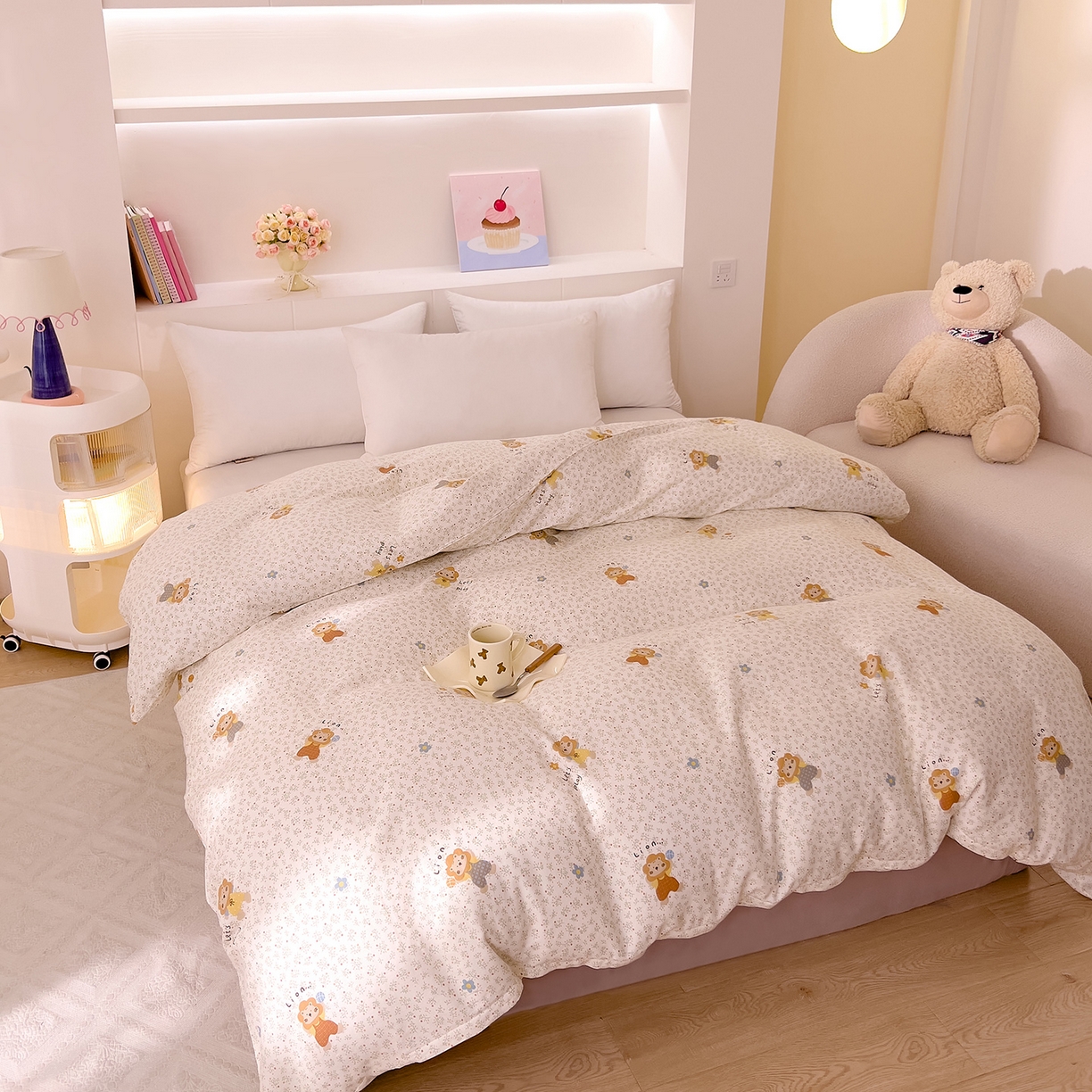 91家纺网 家纺一手货源 找家纺 DoDo 兜兜 2026新款全棉纯棉小温暖双层纱单被套单品被套被套单件（可定做尺寸） 萌萌狮