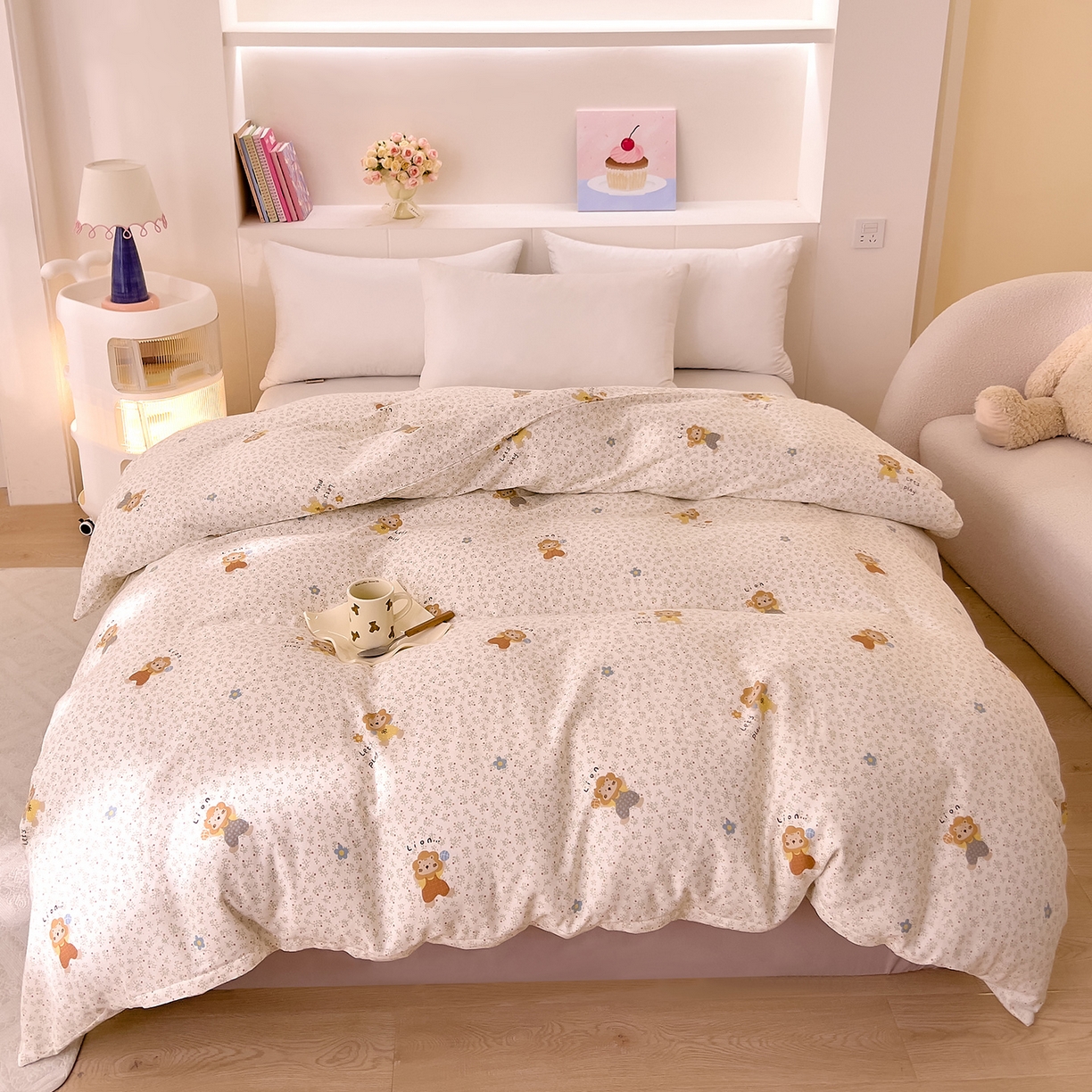 91家纺网 家纺一手货源 找家纺 DoDo 兜兜 2026新款全棉纯棉小温暖双层纱单被套单品被套被套单件（可定做尺寸） 萌萌狮