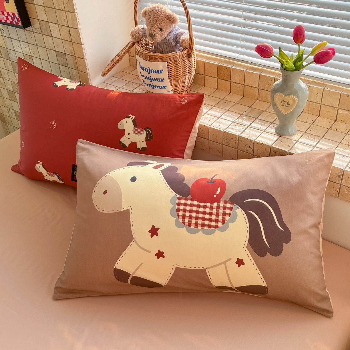 91家纺网 家纺一手货源 找家纺 （总）RYB红黄兰 2026新款新年小马ins风全棉纯棉四件套三件套