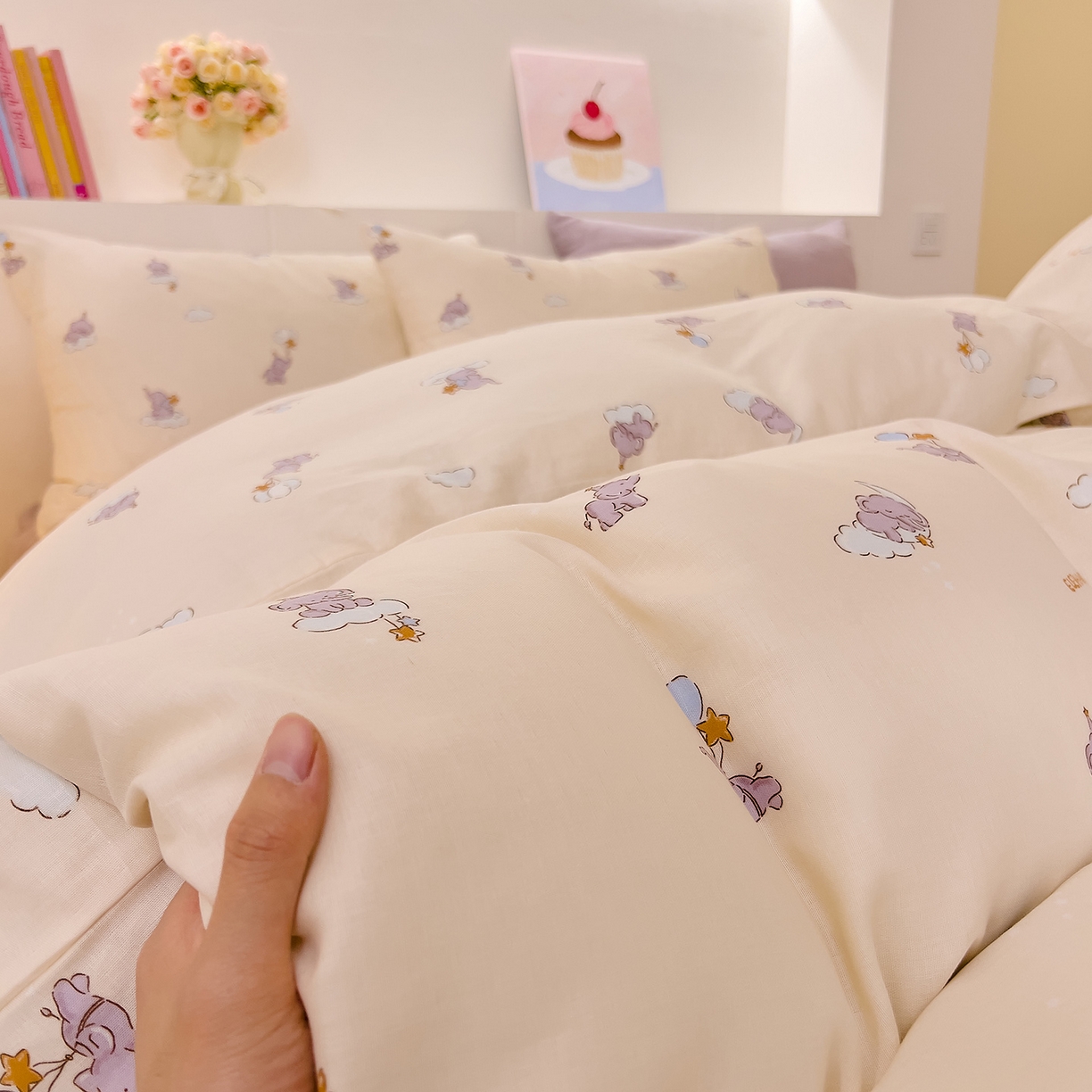 91家纺网 家纺一手货源 找家纺 DoDo 兜兜 2026新款全棉纯棉小温暖双层纱单被套单品被套被套单件（可定做尺寸） 气球小象