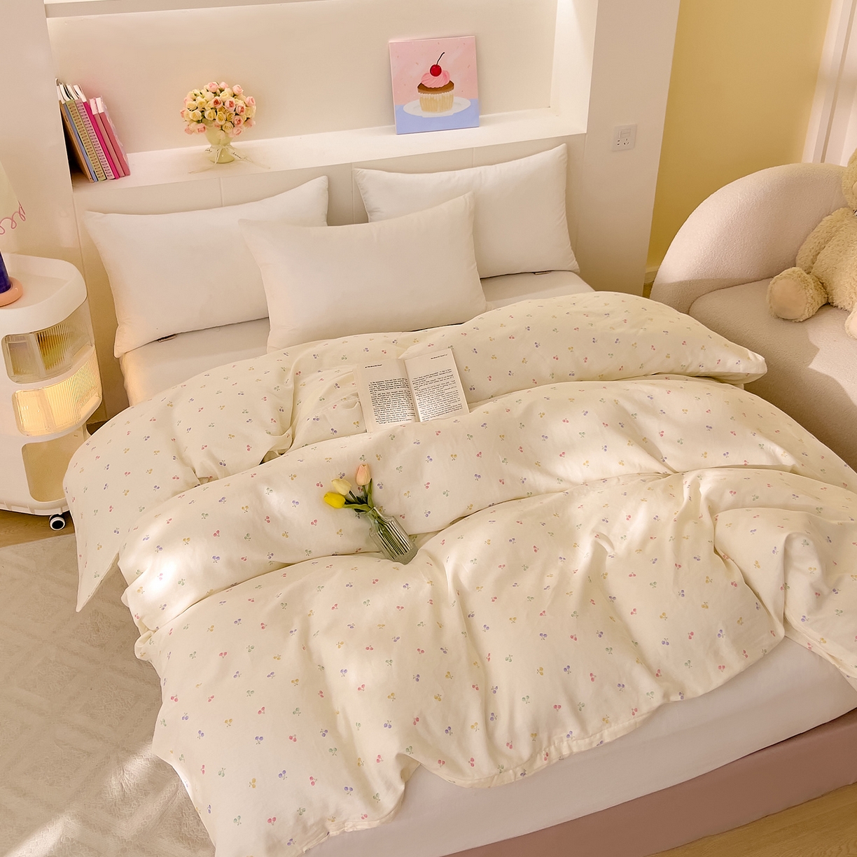 91家纺网 家纺一手货源 找家纺 DoDo 兜兜 2026新款全棉纯棉小温暖双层纱单被套单品被套被套单件（可定做尺寸） 五彩樱桃