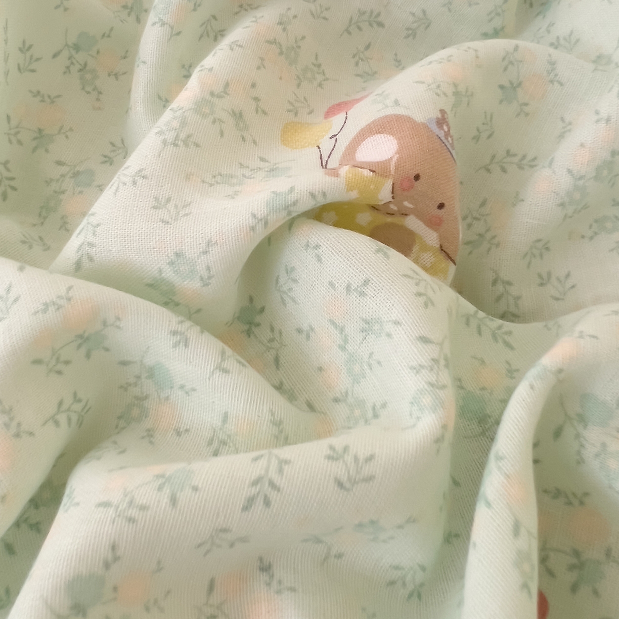 91家纺网 家纺一手货源 找家纺 DoDo 兜兜 2026新款全棉纯棉小温暖双层纱单被套单品被套被套单件（可定做尺寸） 幸福小象-绿