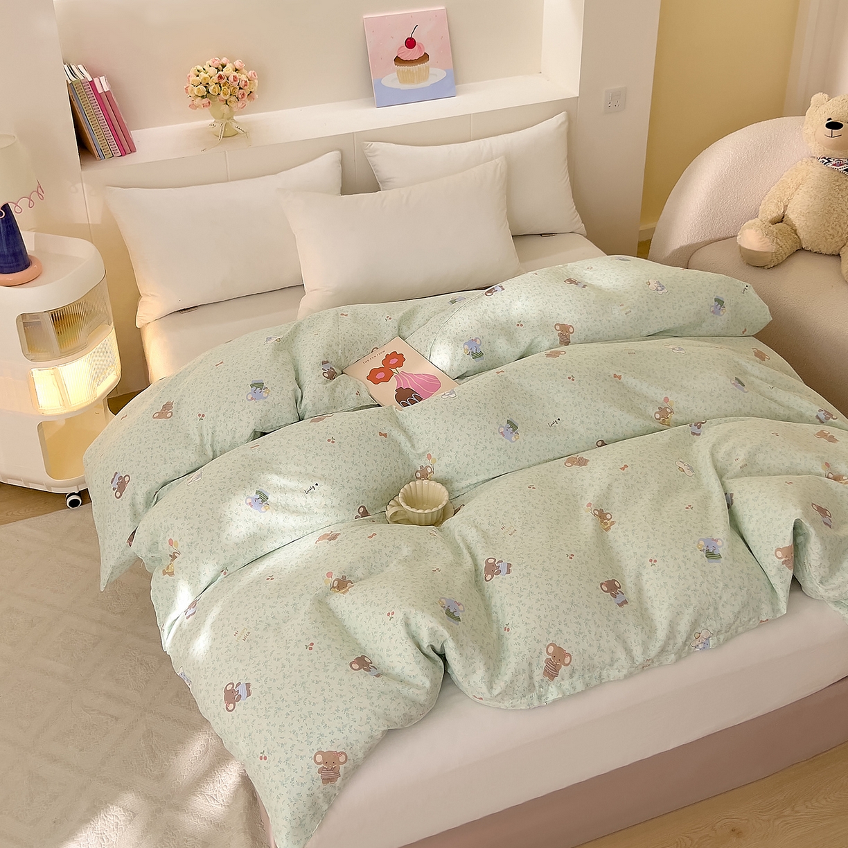 91家纺网 家纺一手货源 找家纺 DoDo 兜兜 2026新款全棉纯棉小温暖双层纱单被套单品被套被套单件（可定做尺寸） 幸福小象-绿