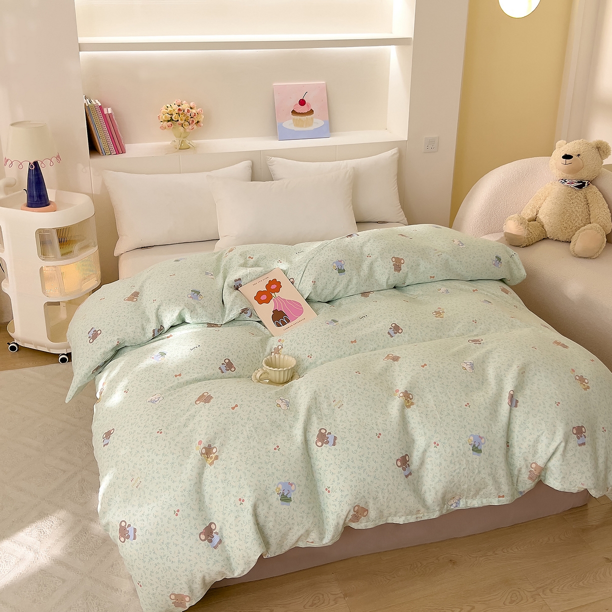 91家纺网 家纺一手货源 找家纺 DoDo 兜兜 2026新款全棉纯棉小温暖双层纱单被套单品被套被套单件（可定做尺寸） 幸福小象-绿