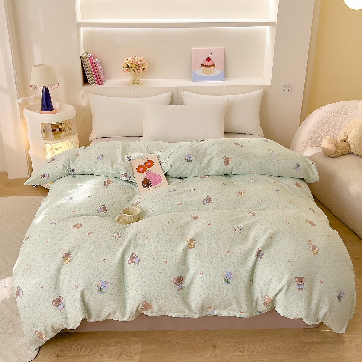 91家纺网 家纺一手货源 找家纺 DoDo 兜兜 2026新款全棉纯棉小温暖双层纱单被套单品被套被套单件（可定做尺寸） 幸福小象-绿