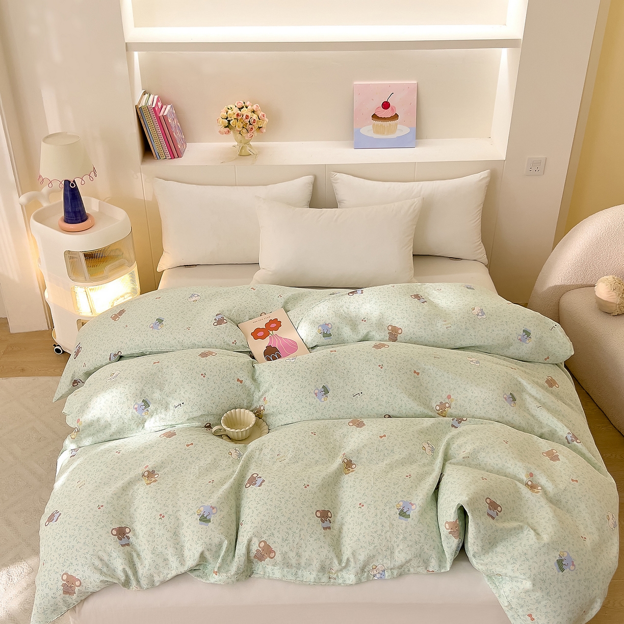 91家纺网 家纺一手货源 找家纺 DoDo 兜兜 2026新款全棉纯棉小温暖双层纱单被套单品被套被套单件（可定做尺寸） 幸福小象-绿