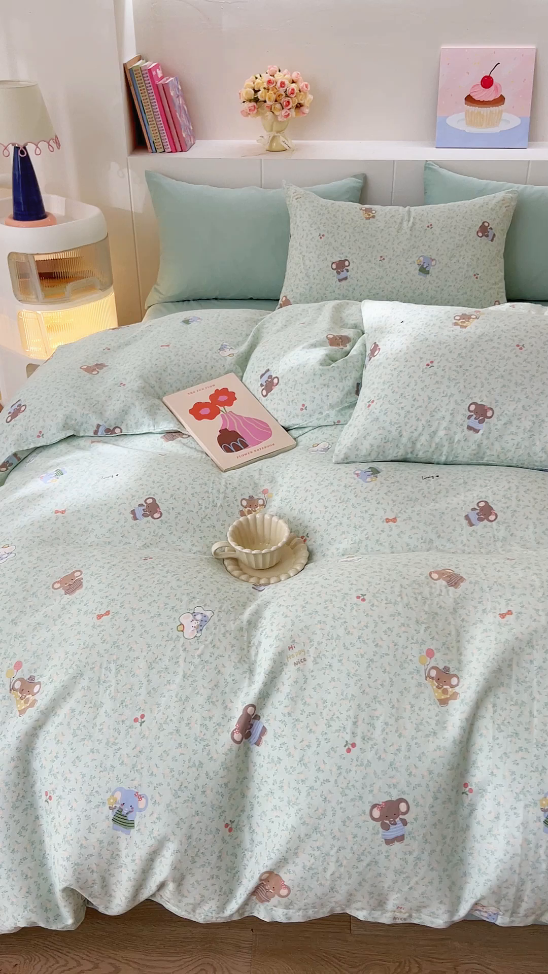 91家纺网 家纺一手货源 找家纺 DoDo 兜兜 2026新款全棉纯棉小温暖双层纱单被套单品被套被套单件（可定做尺寸） 幸福小象-绿