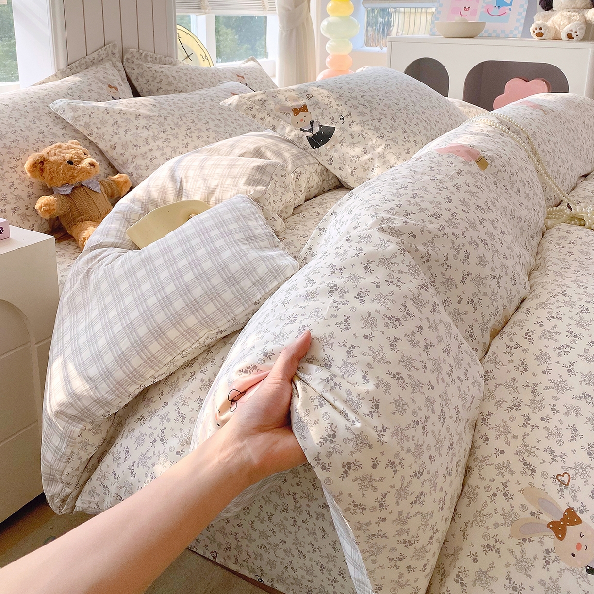 91家纺网 家纺一手货源 找家纺 （总）金丝兔 2026新款ins新疆全棉印花小清新纯棉单被套（提供买家秀和质检报告）