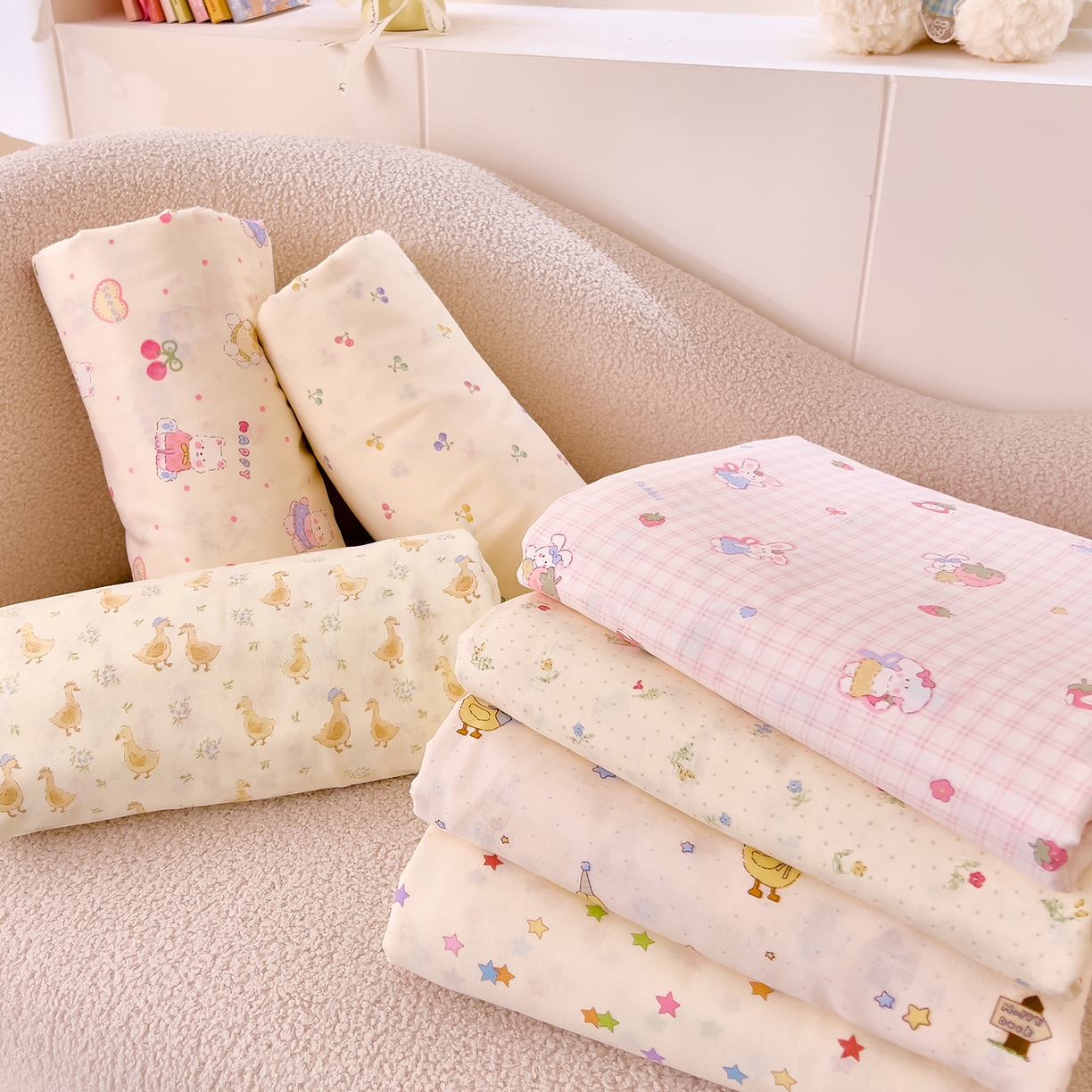 91家纺网 家纺一手货源 找家纺 （总）DoDo 兜兜 2026新款全棉纯棉小温暖双层纱系列单床单【可定做尺寸】,缤纷小兔,春日女孩,春日小狗,丛林小兔,格子兔,蝴蝶兔兔,花园小狗,可可熊,快乐鸭,萌萌狮,气球小象,五彩樱桃,邂逅-粉,邂逅-黄,幸福小象-绿,雅颜,柚香