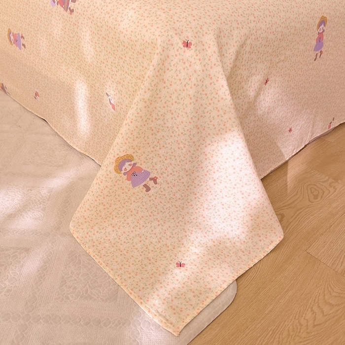 91家纺网 家纺一手货源 找家纺 DoDo 兜兜 2026新款全棉纯棉小温暖双层纱系列单床单【可定做尺寸】春日女孩