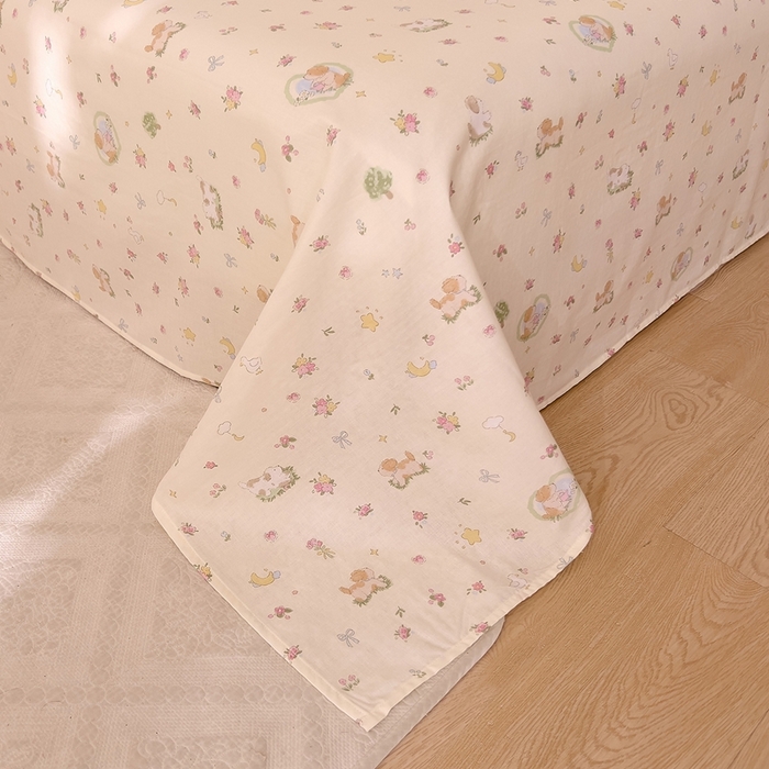 91家纺网 家纺一手货源 找家纺 DoDo 兜兜 2026新款全棉纯棉小温暖双层纱系列单床单【可定做尺寸】春日小狗