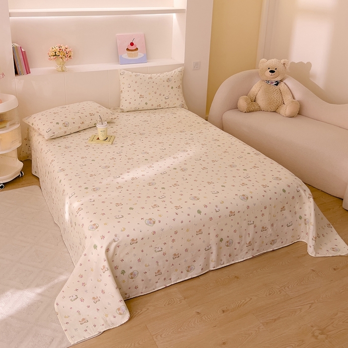 91家纺网 家纺一手货源 找家纺 DoDo 兜兜 2026新款全棉纯棉小温暖双层纱系列单床单【可定做尺寸】春日小狗