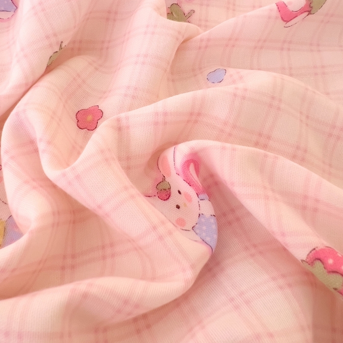 91家纺网 家纺一手货源 找家纺 DoDo 兜兜 2026新款全棉纯棉小温暖双层纱系列单床单【可定做尺寸】格子兔