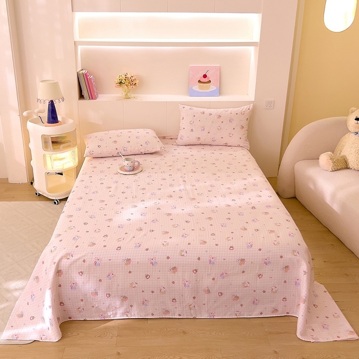 91家纺网 家纺一手货源 找家纺 DoDo 兜兜 2026新款全棉纯棉小温暖双层纱系列单床单【可定做尺寸】格子兔