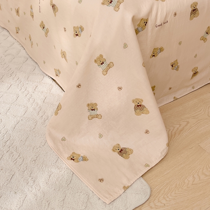 91家纺网 家纺一手货源 找家纺 DoDo 兜兜 2026新款全棉纯棉小温暖双层纱系列单床单【可定做尺寸】可可熊