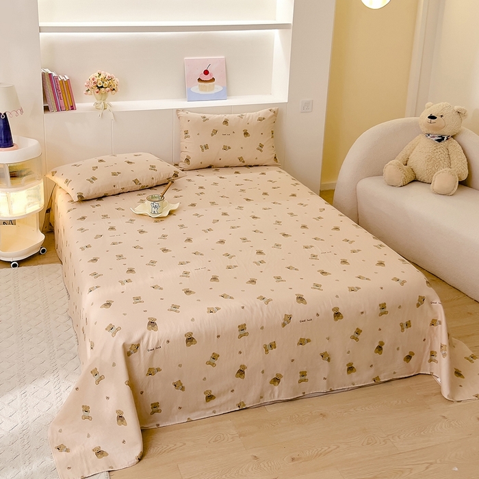 91家纺网 家纺一手货源 找家纺 DoDo 兜兜 2026新款全棉纯棉小温暖双层纱系列单床单【可定做尺寸】可可熊