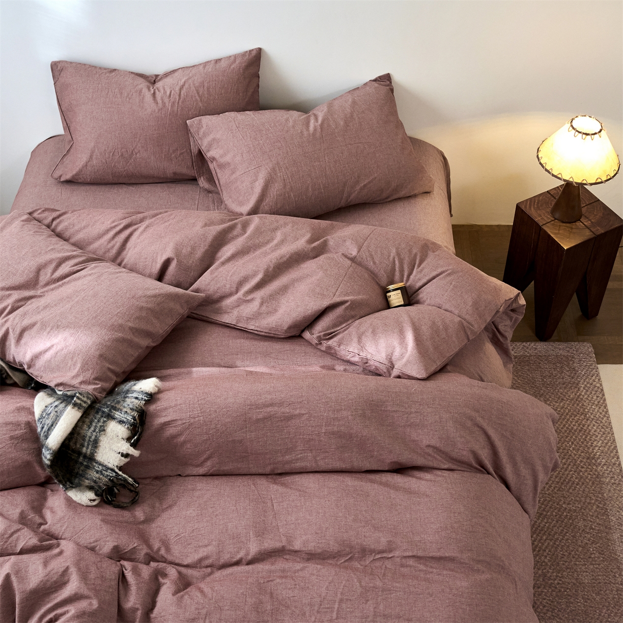 91家纺网 家纺一手货源 找家纺 （总）兰紫橙家纺 2026新款A类色织纯色全棉水洗棉四件套