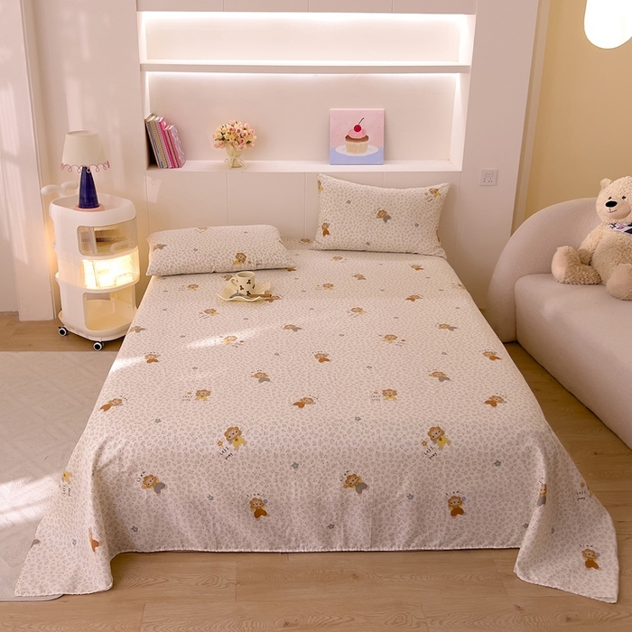 91家纺网 家纺一手货源 找家纺 DoDo 兜兜 2026新款全棉纯棉小温暖双层纱系列单床单【可定做尺寸】萌萌狮