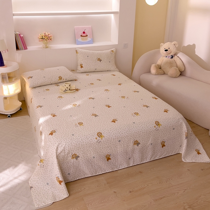 91家纺网 家纺一手货源 找家纺 DoDo 兜兜 2026新款全棉纯棉小温暖双层纱系列单床单【可定做尺寸】萌萌狮