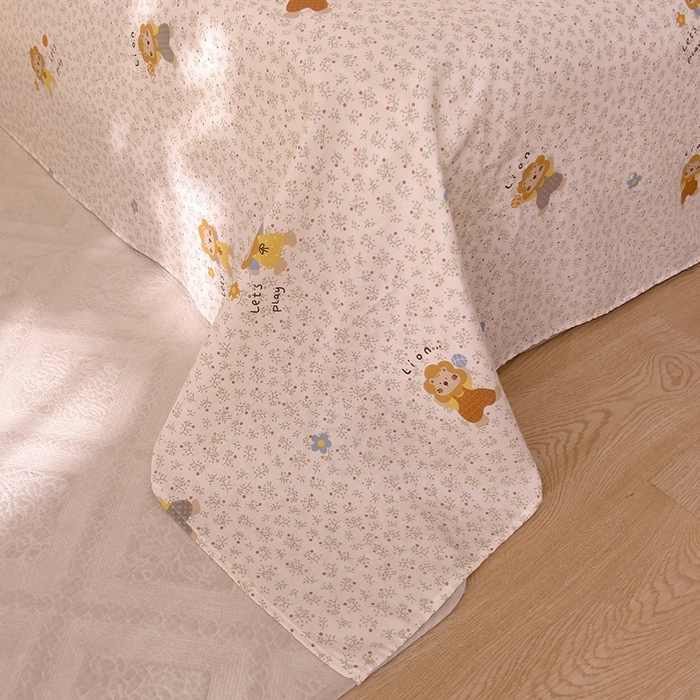 91家纺网 家纺一手货源 找家纺 DoDo 兜兜 2026新款全棉纯棉小温暖双层纱系列单床单【可定做尺寸】萌萌狮