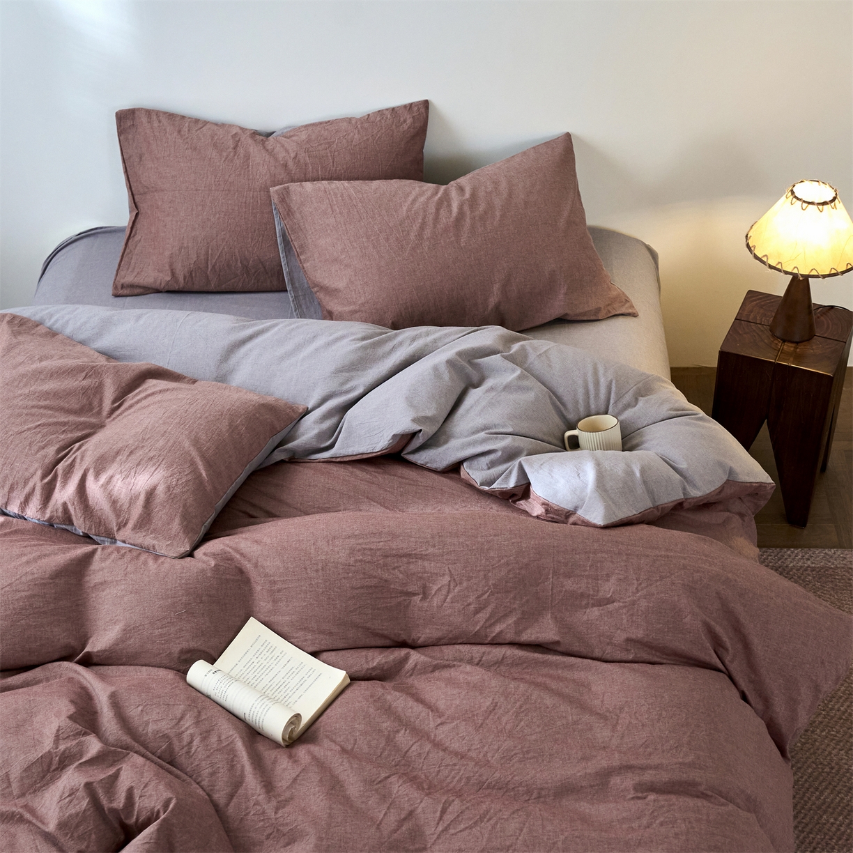 91家纺网 家纺一手货源 找家纺 （总）兰紫橙家纺 2026新款A类色织纯色全棉水洗棉四件套