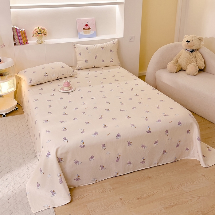 91家纺网 家纺一手货源 找家纺 DoDo 兜兜 2026新款全棉纯棉小温暖双层纱系列单床单【可定做尺寸】气球小象