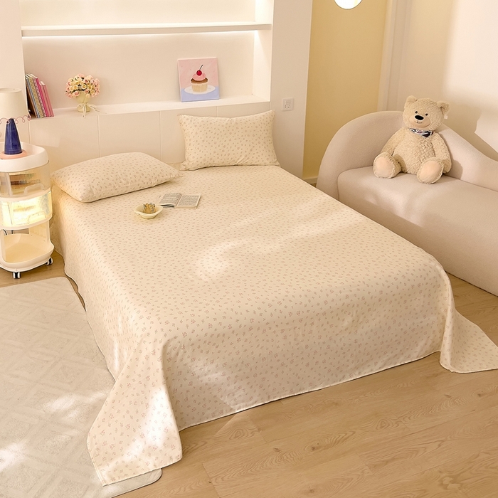 91家纺网 家纺一手货源 找家纺 DoDo 兜兜 2026新款全棉纯棉小温暖双层纱系列单床单【可定做尺寸】邂逅-粉