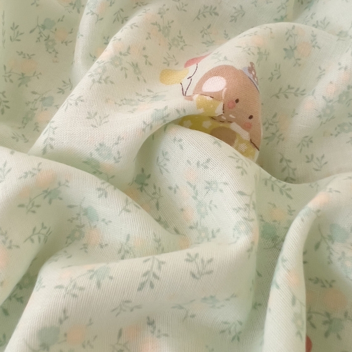 91家纺网 家纺一手货源 找家纺 DoDo 兜兜 2026新款全棉纯棉小温暖双层纱系列单床单【可定做尺寸】幸福小象-绿