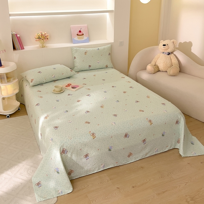 91家纺网 家纺一手货源 找家纺 DoDo 兜兜 2026新款全棉纯棉小温暖双层纱系列单床单【可定做尺寸】幸福小象-绿