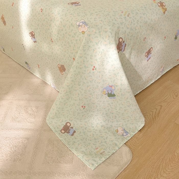 91家纺网 家纺一手货源 找家纺 DoDo 兜兜 2026新款全棉纯棉小温暖双层纱系列单床单【可定做尺寸】幸福小象-绿