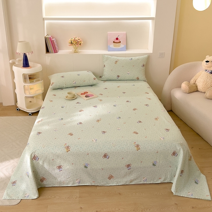 91家纺网 家纺一手货源 找家纺 DoDo 兜兜 2026新款全棉纯棉小温暖双层纱系列单床单【可定做尺寸】幸福小象-绿