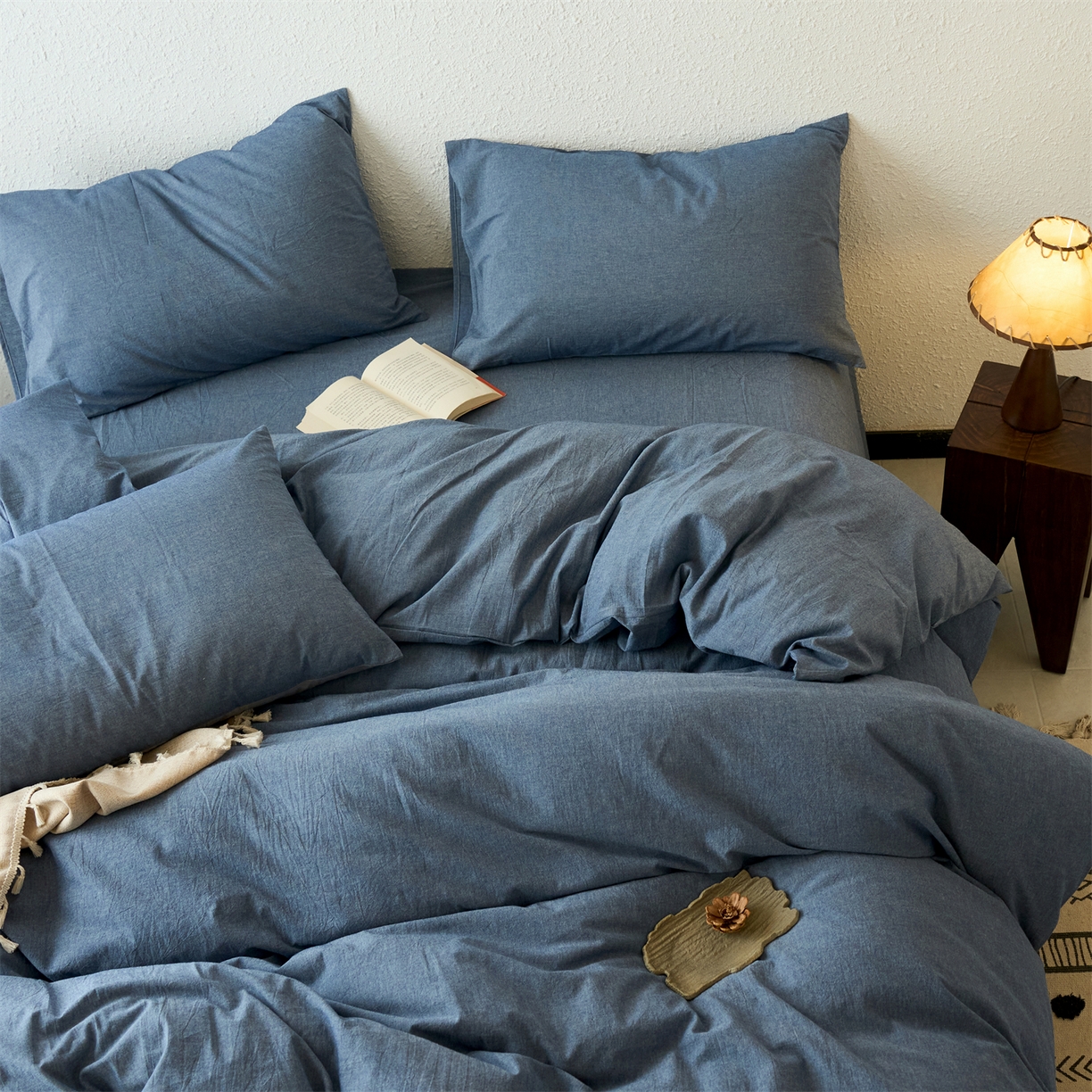 91家纺网 家纺一手货源 找家纺 （总）兰紫橙家纺 2026新款A类色织纯色全棉水洗棉四件套