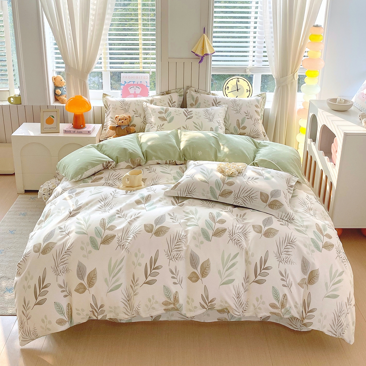91家纺网 家纺一手货源 找家纺 金丝兔 2026新款ins新疆全棉印花小清新纯棉单被套（提供买家秀和质检报告） 叶语-绿