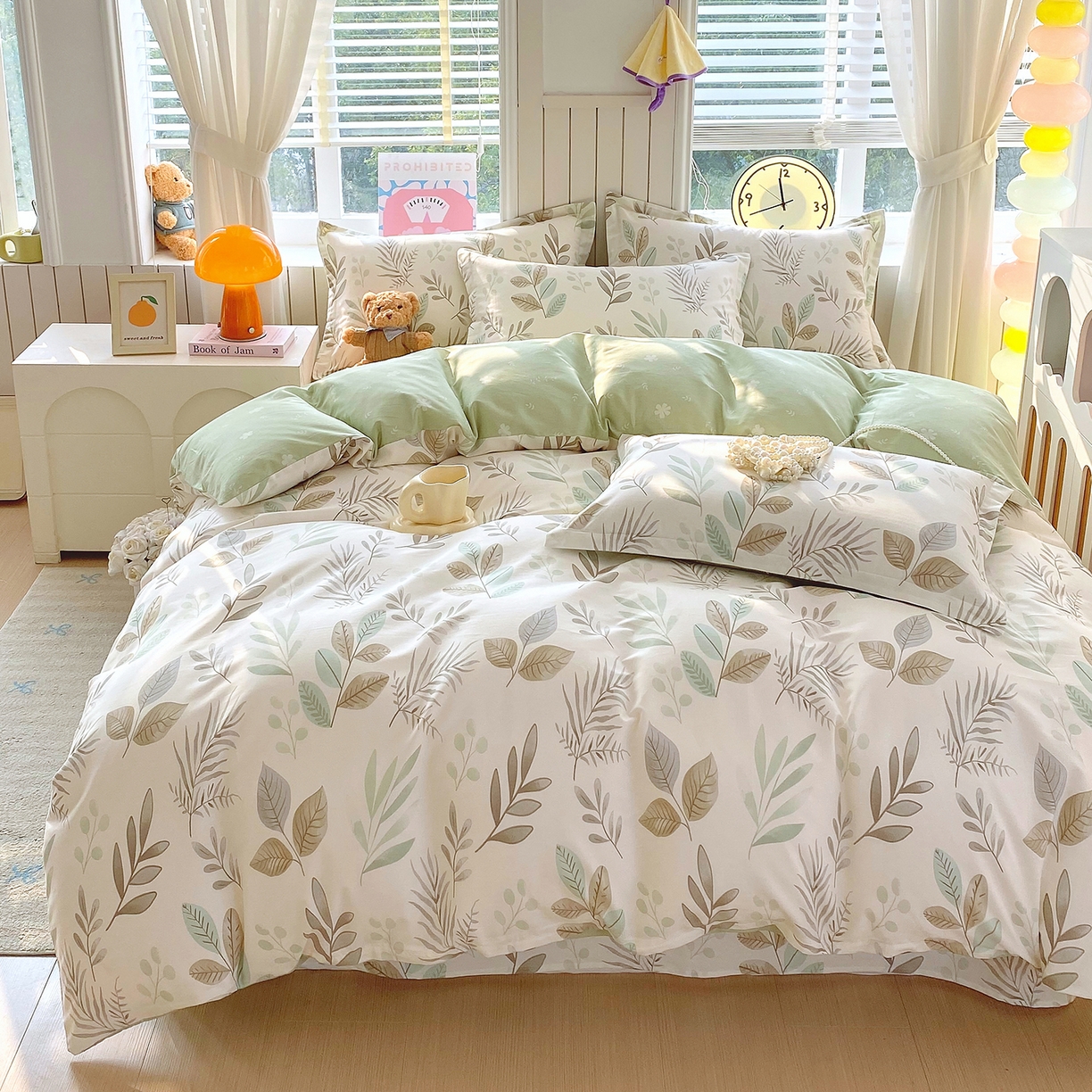 91家纺网 家纺一手货源 找家纺 金丝兔 2026新款ins新疆全棉印花小清新纯棉单被套（提供买家秀和质检报告） 叶语-绿