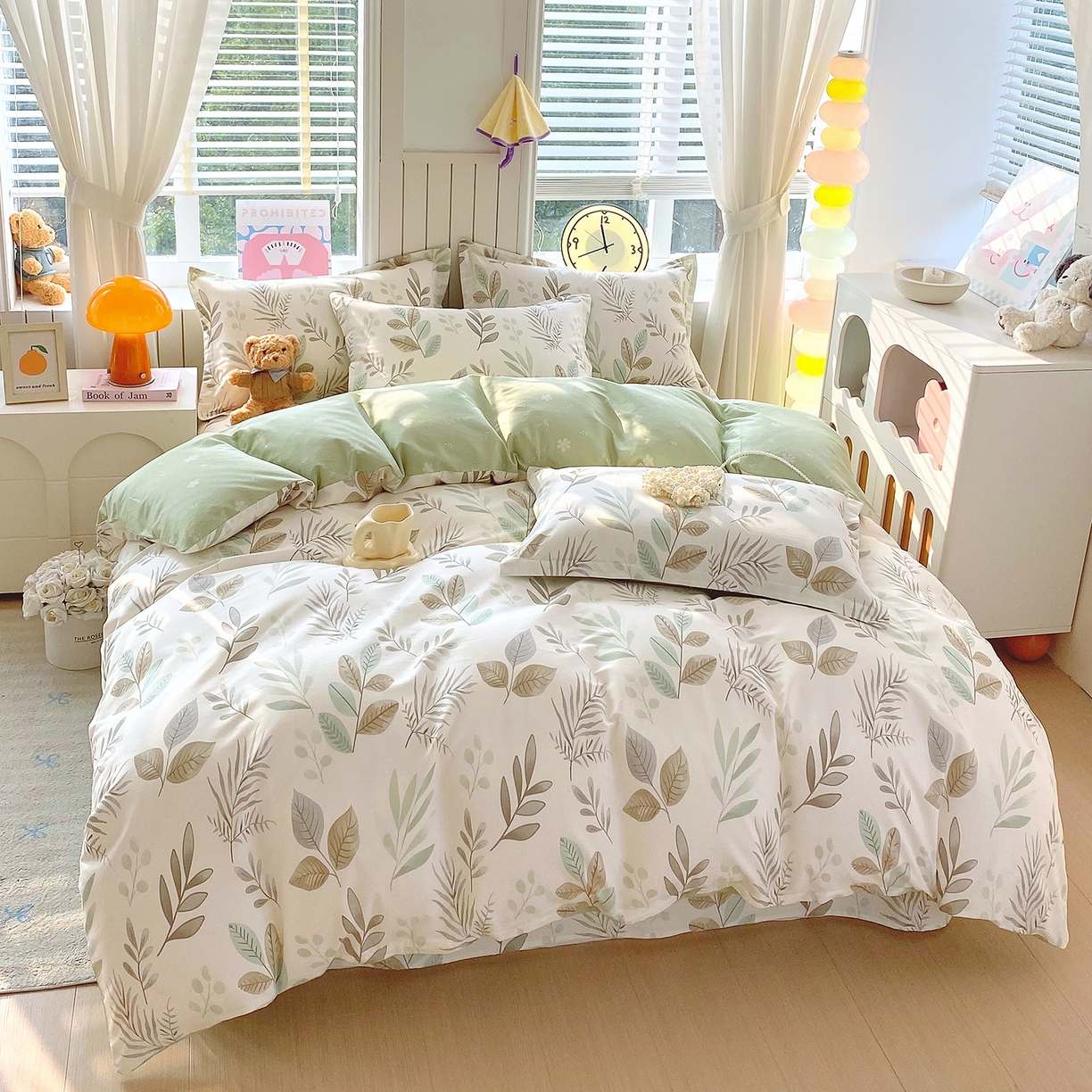 91家纺网 家纺一手货源 找家纺 金丝兔 2026新款ins新疆全棉印花小清新纯棉单被套（提供买家秀和质检报告） 叶语-绿