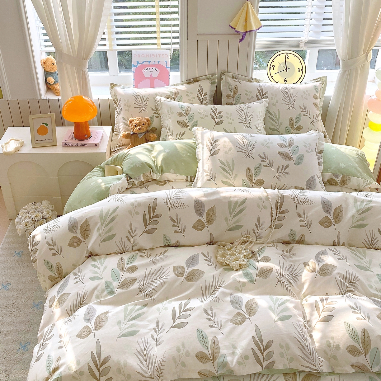 91家纺网 家纺一手货源 找家纺 金丝兔 2026新款ins新疆全棉印花小清新纯棉单被套（提供买家秀和质检报告） 叶语-绿