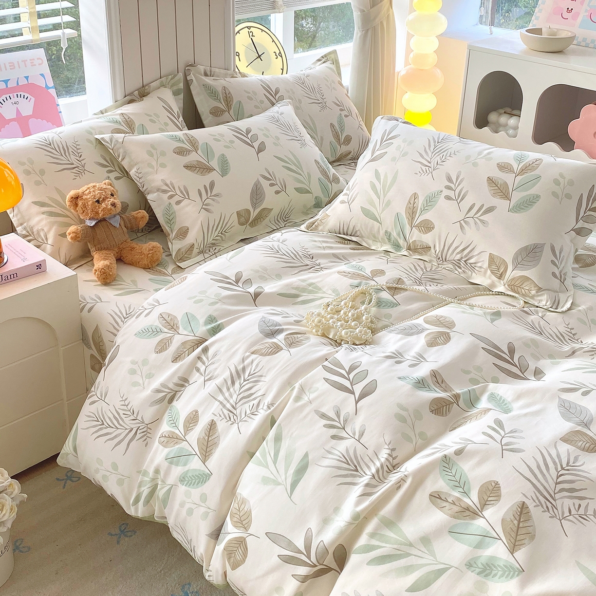 91家纺网 家纺一手货源 找家纺 金丝兔 2026新款ins新疆全棉印花小清新纯棉单被套（提供买家秀和质检报告） 叶语-绿