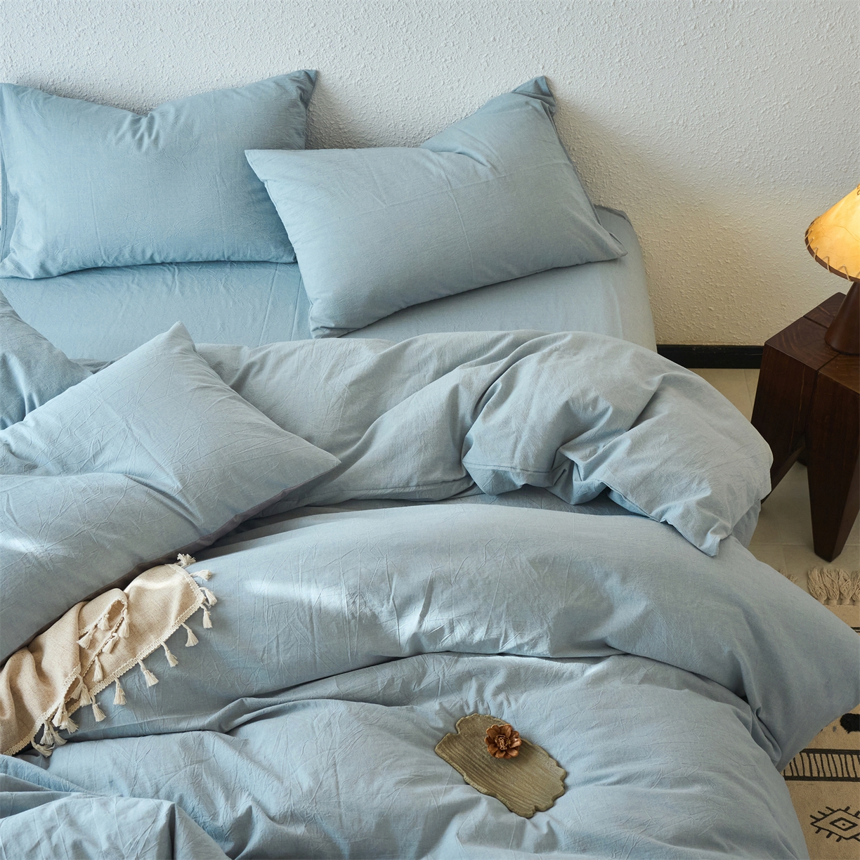 91家纺网 家纺一手货源 找家纺 （总）兰紫橙家纺 2026新款A类色织纯色全棉水洗棉四件套