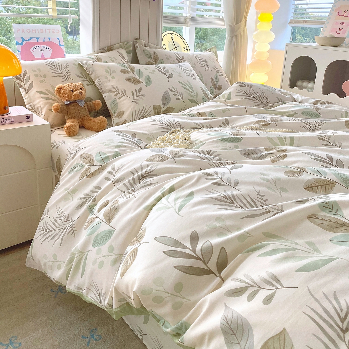 91家纺网 家纺一手货源 找家纺 金丝兔 2026新款ins新疆全棉印花小清新纯棉单被套（提供买家秀和质检报告） 叶语-绿