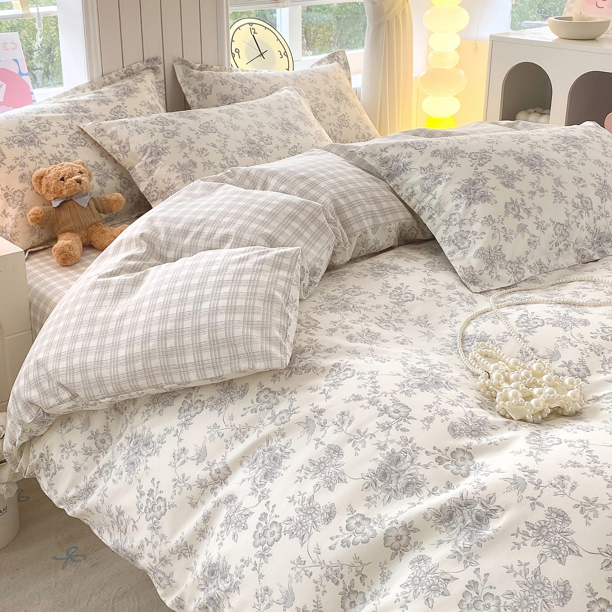 91家纺网 家纺一手货源 找家纺 金丝兔 2026新款ins新疆全棉印花小清新纯棉单被套（提供买家秀和质检报告） 白山茶