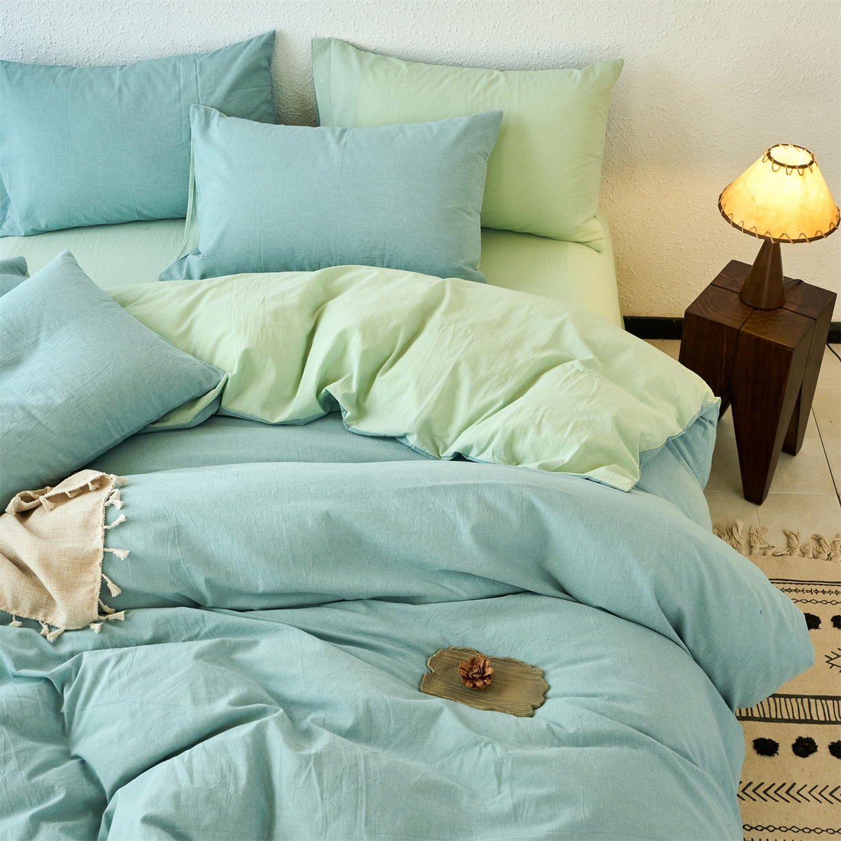 91家纺网 家纺一手货源 找家纺 （总）兰紫橙家纺 2026新款A类色织纯色全棉水洗棉四件套