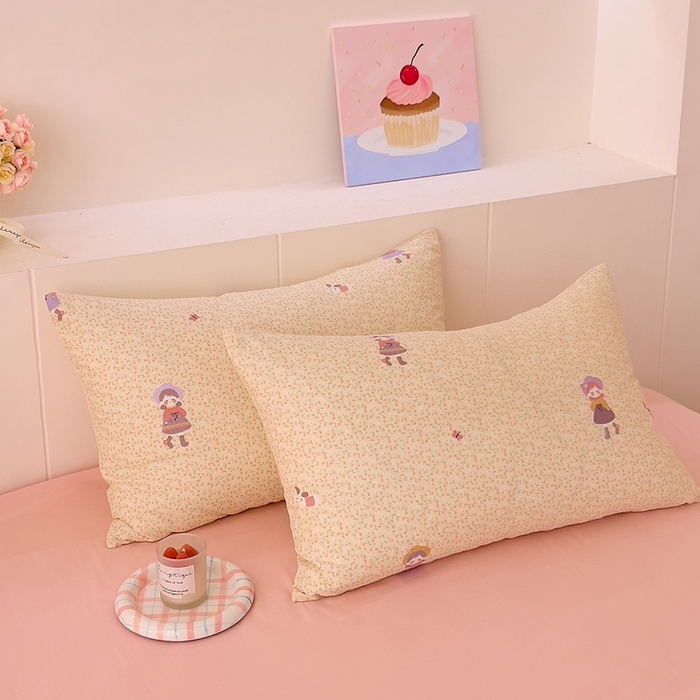 91家纺网 家纺一手货源 找家纺 DoDo 兜兜 2026新款全棉纯棉小温暖双层纱系列单枕套【可定做尺寸】春日女孩