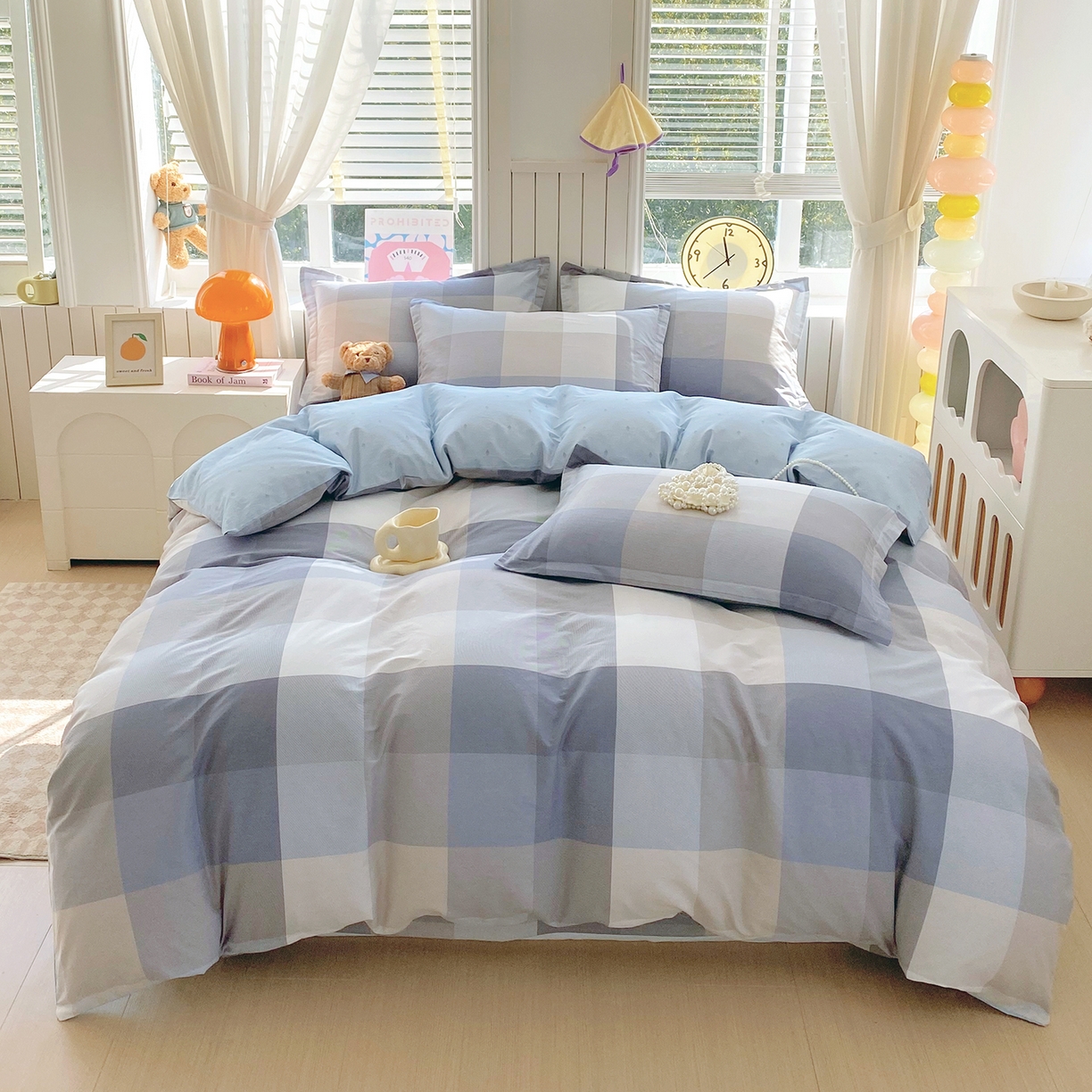 91家纺网 家纺一手货源 找家纺 金丝兔 2026新款ins新疆全棉印花小清新纯棉单被套（提供买家秀和质检报告） 格韵-灰