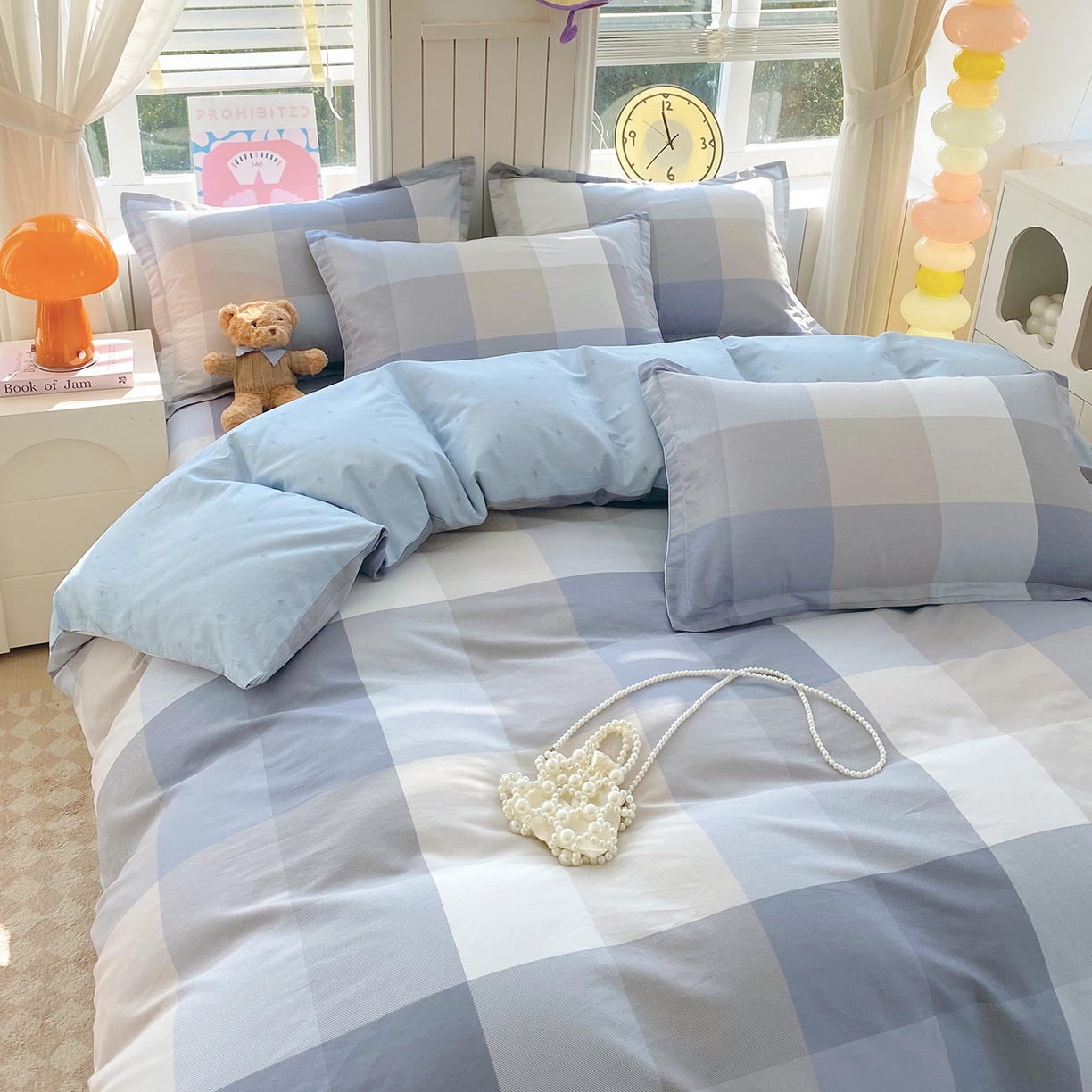 91家纺网 家纺一手货源 找家纺 金丝兔 2026新款ins新疆全棉印花小清新纯棉单被套（提供买家秀和质检报告） 格韵-灰