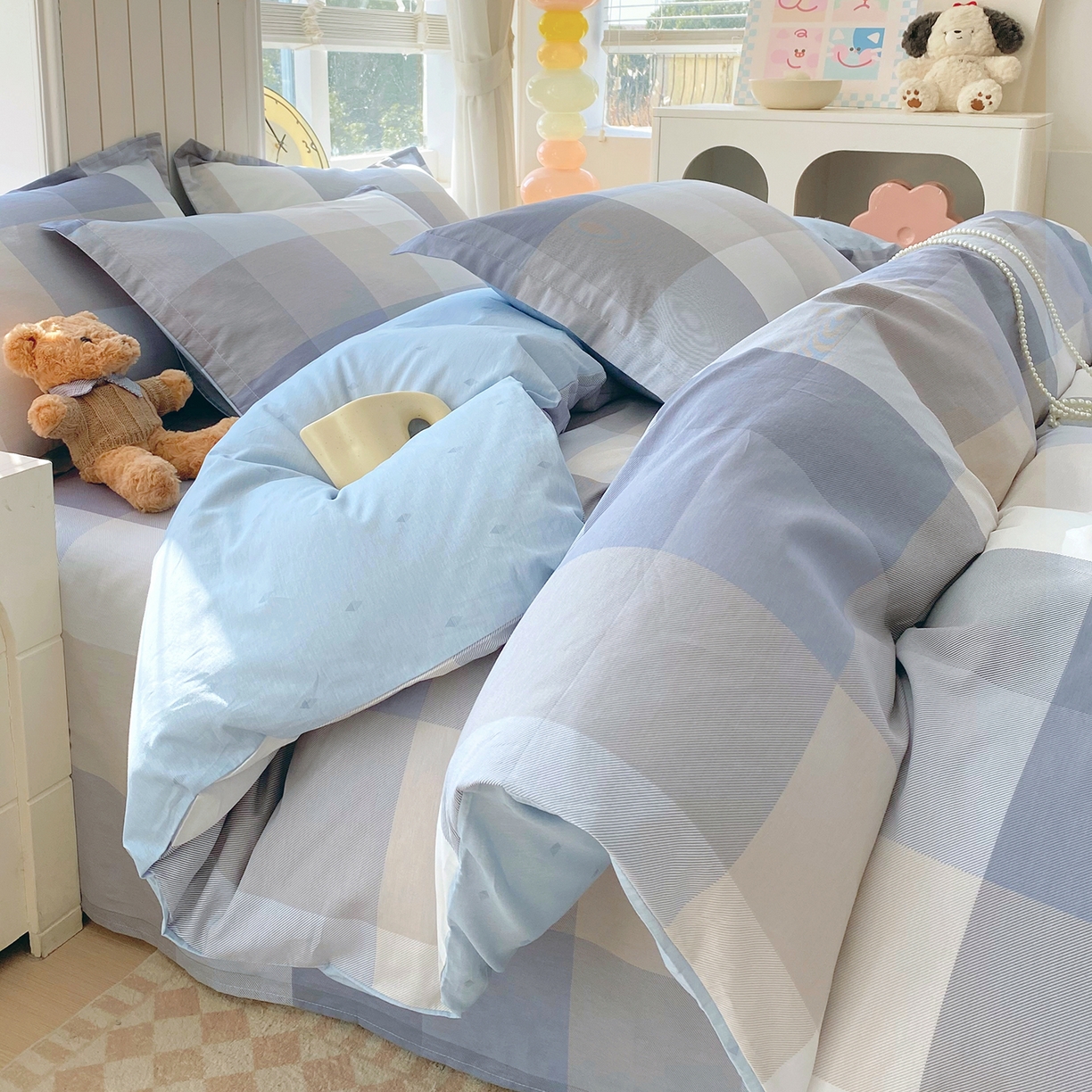 91家纺网 家纺一手货源 找家纺 金丝兔 2026新款ins新疆全棉印花小清新纯棉单被套（提供买家秀和质检报告） 格韵-灰