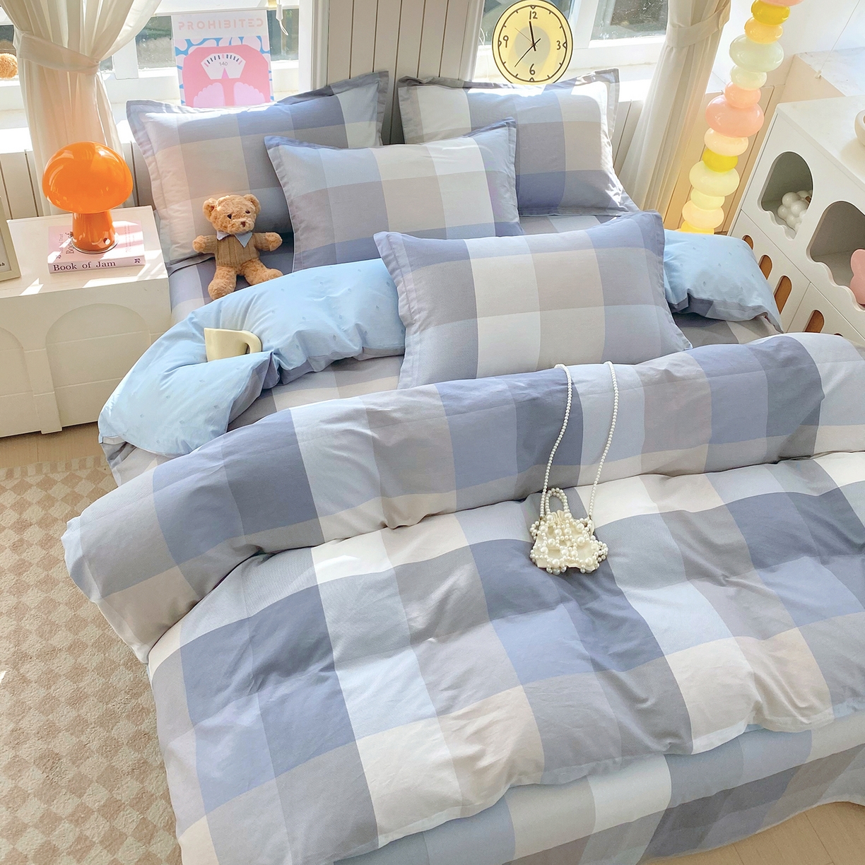 91家纺网 家纺一手货源 找家纺 金丝兔 2026新款ins新疆全棉印花小清新纯棉单被套（提供买家秀和质检报告） 格韵-灰